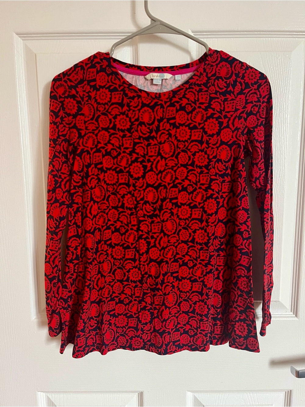 Boden Red and Navy Floral Long Sleeve Cotton Shirt